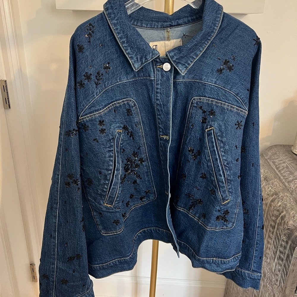 Dolman-Sleeved Beaded & Sequined Denim Jacket by Pilcro at Anthropologie